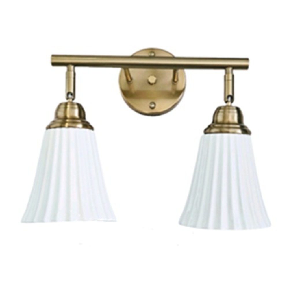 Gold Bathroom Vanity 2-Light Farmhouse Wall Sconce White Ceramic Adjust Shades